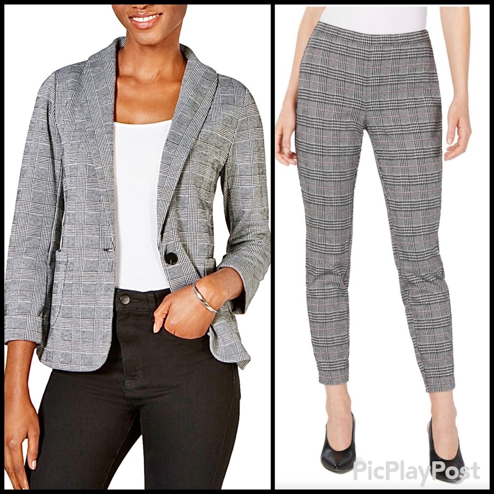 Maison Jules 2 Piece Gray Black Plaid BLAZER Cig PANTS SHIFT SET XXS S LIKE NEW